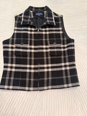 Breeches Vintage Zip Front Black & Cream Plaid Wool Vest